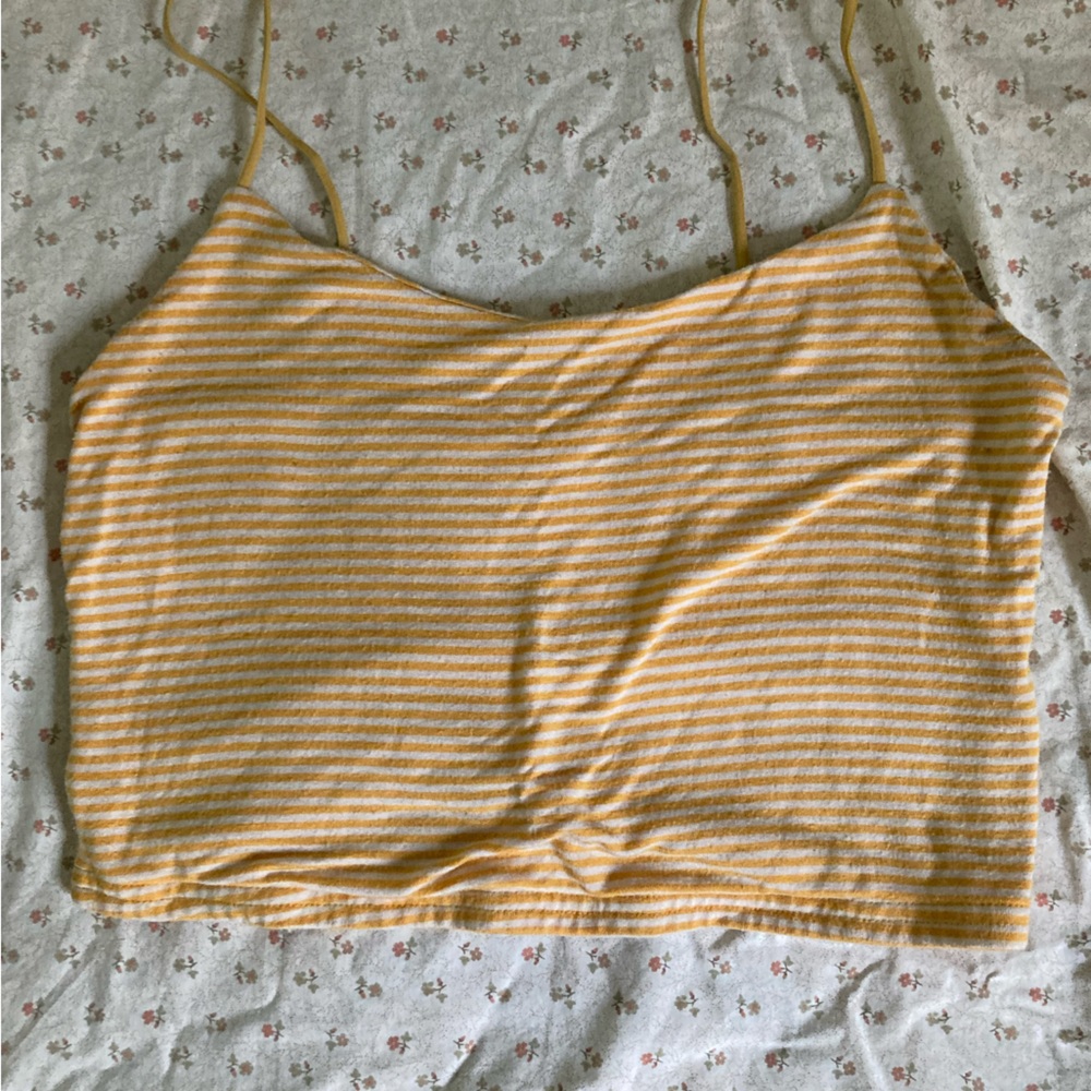 pacsun basics yellow striped spaghetti strap tank